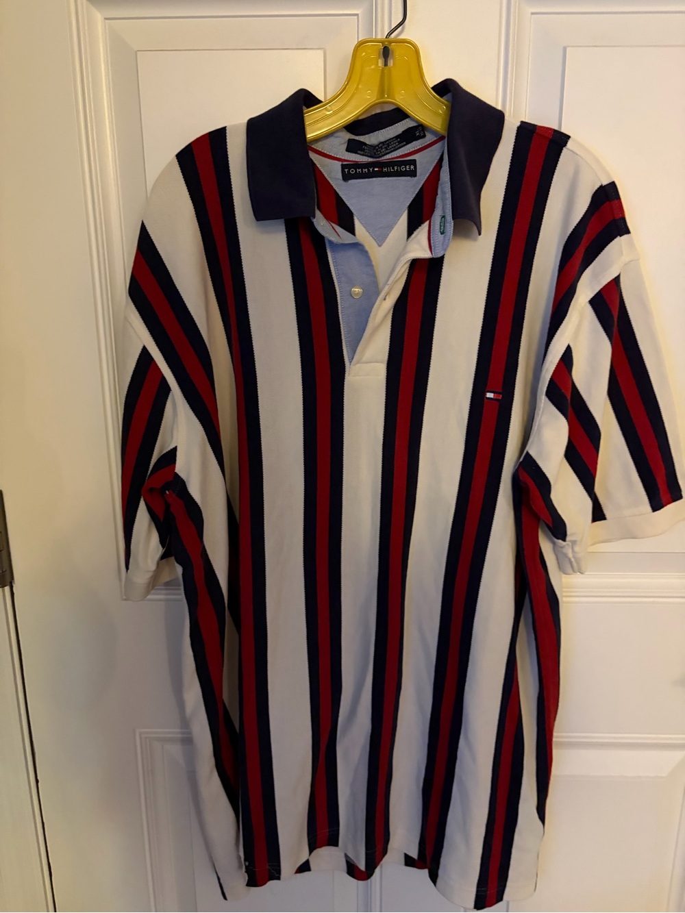 Tommy Hilfiger Men's Vertical Stripe Polo - White, Navy & Red
